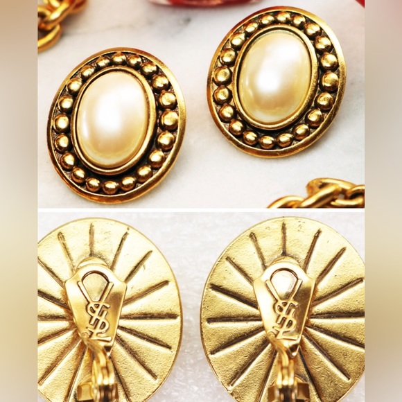 YSL Vintage Yves Saint Laurent Pearl Cabochon Earrings - Picture 3 of 16